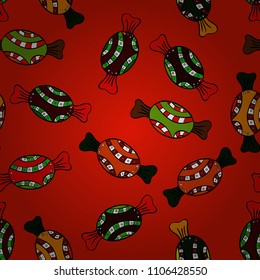 Bright seamless vector confetti party pattern. Colorful sugar sprinkle, candy or bakery design on a red, black and brown background.
