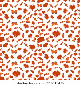 Bright seamless vector confetti party pattern. Colorful sugar sprinkle, candy or bakery design on a white, orange and purple background.