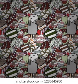 Bright seamless vector confetti party pattern. Colorful sugar sprinkle, candy or bakery design on a gray, white and black background.