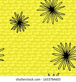 brillante, sin fisuras, con flores abstractas negras sobre fondo abstracto geométrico de color amarillo verde