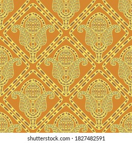 Helles, nahtloses Vektor-Paisley-Blumenmuster. Gelbe Tapete mit Paisley-Muster und stylischen Blumen