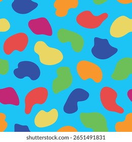 Motif d'Image vectorielle harmonieux clair avec des taches de couleur abstraite sur fond bleu. Les taches sont présentées dans une combinaison de fuchsia, orange, vert, jaune, bleu.
