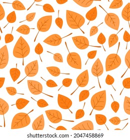 Bright seamless vector pattern from autumn fallen leaves on a white background.