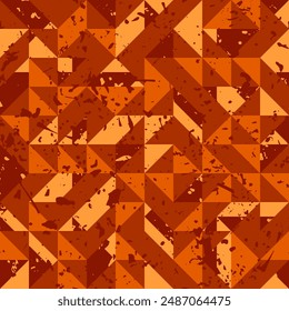 

Bright seamless vector pattern in brown and orange tones. Geometric pattern. Triangles, diamonds, quadrangles, spots and blots, texture.