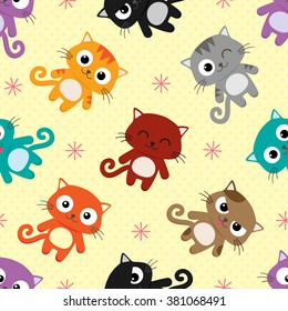 Bright seamless vector pattern with different cats