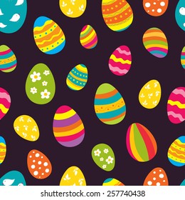 Bright seamless vector pattern with Easter eggs. Ideal for celebration card, wrapping paper, textile, wallpaper, web pages background, scrap booking