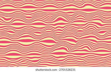 Padrão de vetor brilhante e sem emenda com ondas ondulantes horizontais e listras em uma paleta de cores rosa e amarelo pálido de alto contraste. Perfeito para design moderno, retrô, de moda e impressões têxteis.