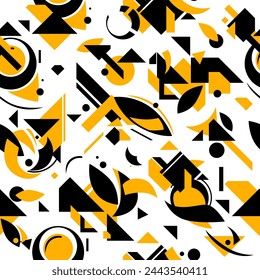 
Bright seamless vector pattern of geometric elements in yellow and black on a white background