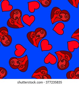 Bright seamless vector pattern with hearts. Colorful wedding invitation and wrapping paper background. Love, feelings and wedding concept.