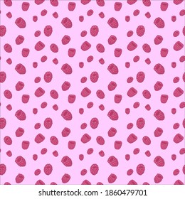 Bright seamless vector pattern of raspberry for textile, print, banner, web, app, wrapping papper, fabric,  wallpaper. Trendy color fashion texture. Modern hand drawn illustration in pink and rose.