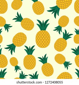 Bright seamless vector pattern with ripe pineapples. Summer colorful tropical textile print. Vector graphics