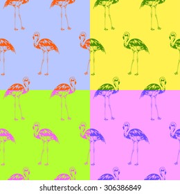 bright seamless vector patterns with flamingos