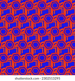 Bright, seamless vector texture, abstract background in the form of an original ornament of red and blue geometric shapes