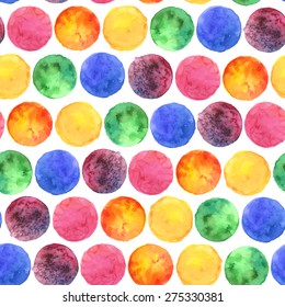 Bright seamless vector watercolor pattern with hand drawn rainbow circles