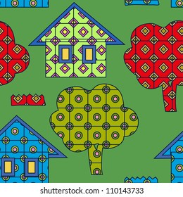 bright seamless  village pattern,