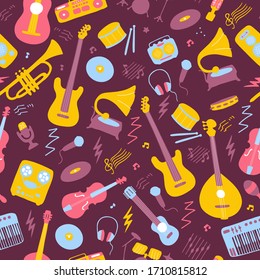 Bright seamless wallpaper. Musical texture for print and digital. Vector