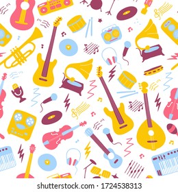 Bright seamless wallpaper. Musical texture for print and digital. Vector