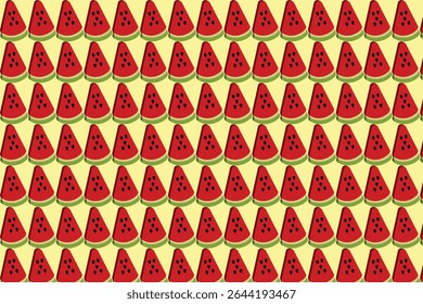 Bright seamless watermelon slice pattern, bold summer fruit design on light yellow background.