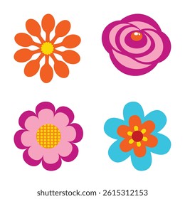 Bright seasonal flower collection on white background
