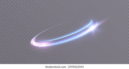 Bright semicircle light effect with shimmering neon glow effects. Bright blue glow light effect for game interface design.