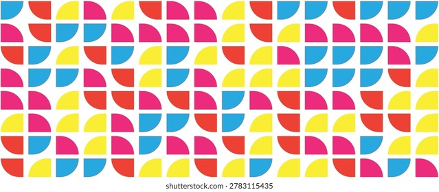 Bright semicircle seamless pattern. Abstract geometric half circle and square background. Colorful Swiss modernist or postmodernist style wallpaper. modern