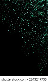 Bright Sequin Transparent Vector Black Background. Glamour Polka Design. Green Dust Rich Banner. Confetti Abstract Background.