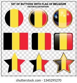 Bright set of banners with flags of Belgium. Colorful illustration with flags for web design. Illustration with transparent background.