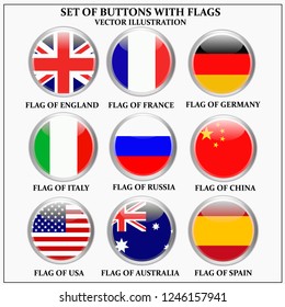 Bright set of banners with flags. Colorful illustration with flags of the world for web design. Vector illustration