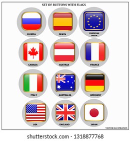 Bright set of banners with flags. Colorful illustration with flags of the world for web design. Vector illustration