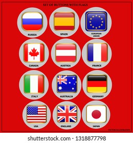 Bright set of banners with flags. Colorful illustration with flags of the world for web design. Vector illustration