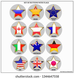 Bright set of banners with flags. Colorful illustration with flags of the world for web design. Vector illustration
