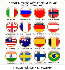 Bright set of banners with flags. Colorful illustration with flags of the world for web design. Vector illustration with white background.