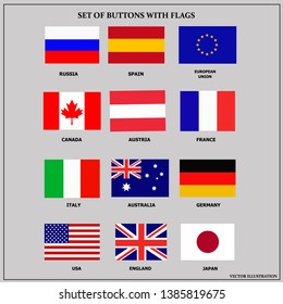 Bright set of banners with flags. Colorful illustration with flags of the world for web design. Vector illustration