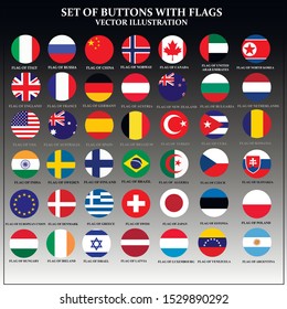 Bright set of banners with flags. Colorful illustration with flags of the world for web design. Vector illustration with grey background.