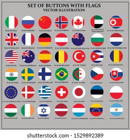 Bright set of banners with flags. Colorful illustration with flags of the world for web design. Vector illustration with grey background.