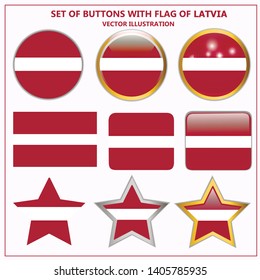 Bright set buttons with flag of Latvia. Bright illustration with flag .