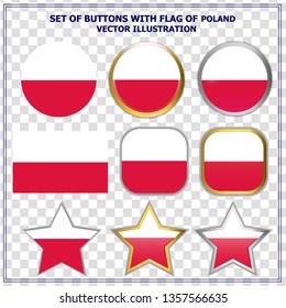 Bright set of buttons with flag of Poland. Colorful illustration with flag for web design. Illustration with transparent background.
