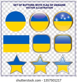 Bright set with buttons with flag of Ukraine. Colorful illustration with flag for web design. Colorful illustration with ukrainian flag.
