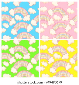 Bright set with cute patterns. Vector background with rainbow and clouds. Collection for childrens. Magical ornaments. 