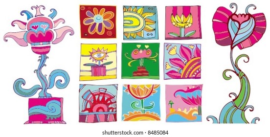 Bright set of different flowers icons. To see more flower icons, visit my gallery