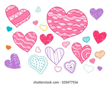 Bright set of different vector hearts