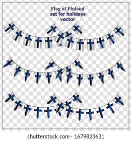 Bright set with flag of Finland. Happy Finland day flags. Colorful collection with flag. Vector illustration with transparent background.