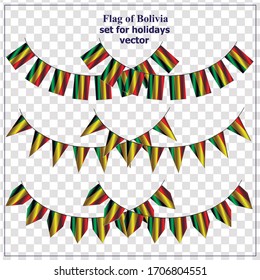 Luminoso ambientado con banderas de Bolivia. Feliz Día de Bolivia. Vector brillante con fondo transparente.