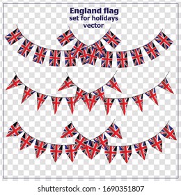 Bright set with flags of England for holidays. Happy England day background. Vector illustration with transparent background.
