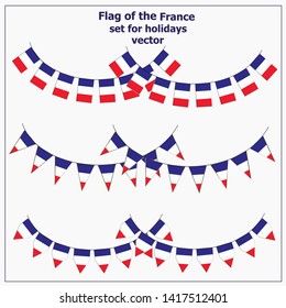 Bright set with flags France for holidays. Vector illustration with white background.