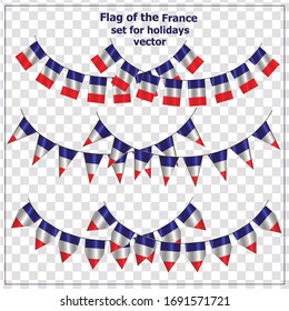 Bright set with flags France for holidays. Vector illustration with transparent background.