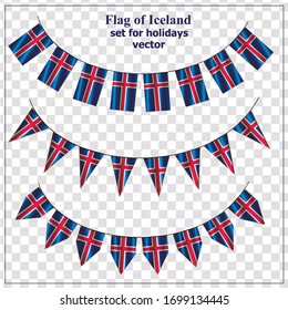 Bright set  flags of Iceland. Happy Iceland day background. Bright garlands with flags. Vector with transparent background.