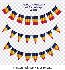 Bright set with flags of Romania. Happy Romania day collection. Bright vector illustration with transparent background.