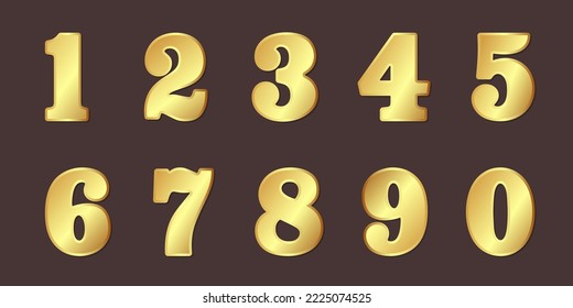 Bright set of golden numbers. Suitable for use as design elements. 3 D. Vector illustration.