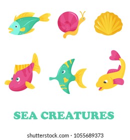 Bright set with sea fishes. Vector illustration